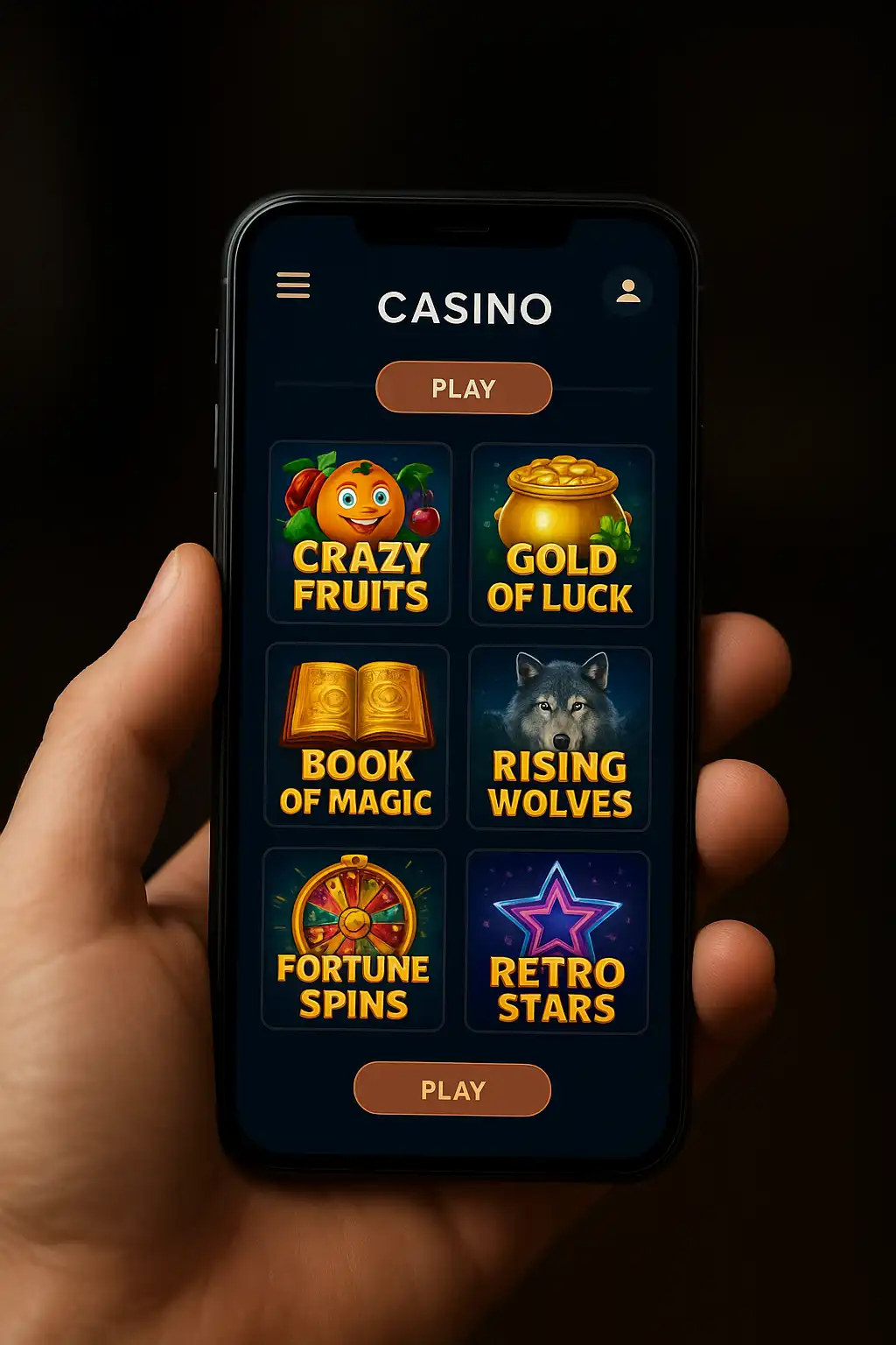 Smartphone met de mobiele website van CrazyTower Casino